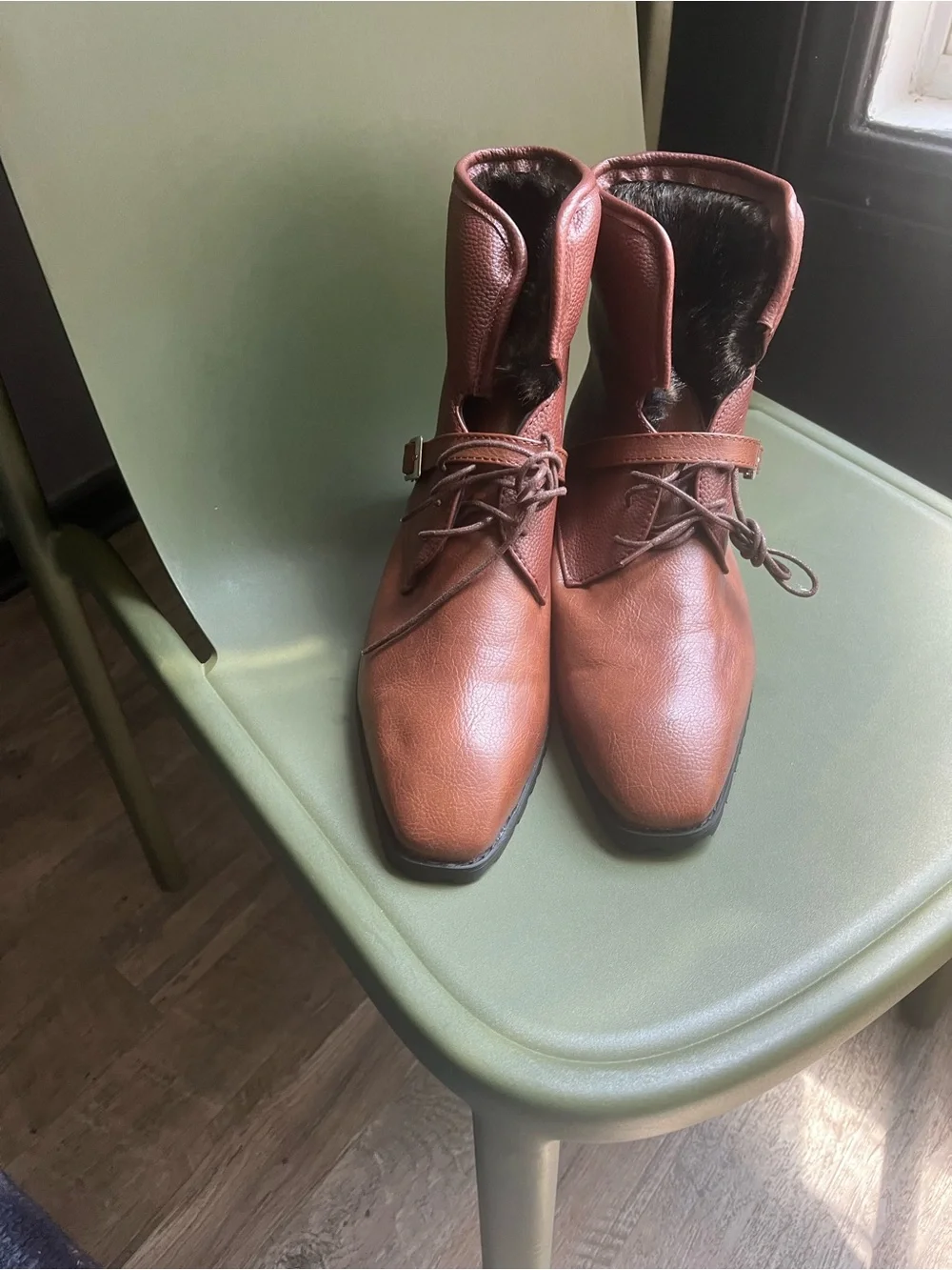 Men Brown Faux Fur-Trim Ankle Boots